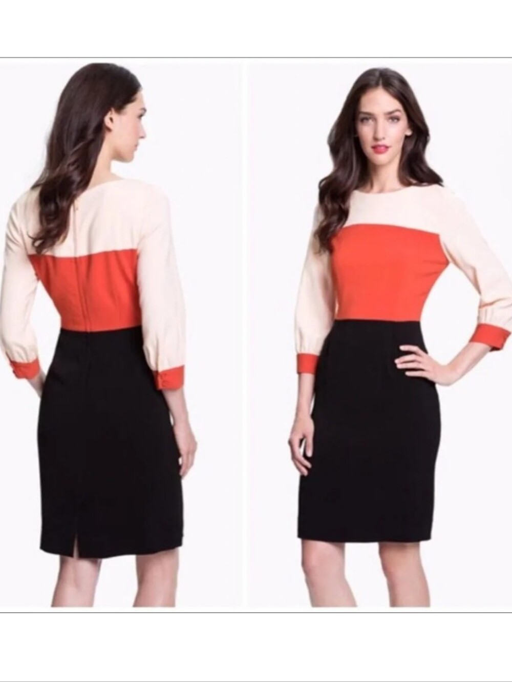kate spade Colorblock Long Sleeve Sheath Dress in Cream, Orange, Black